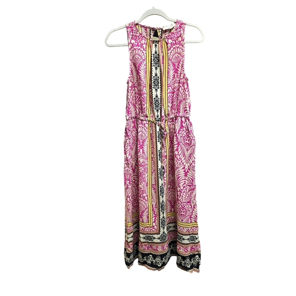 LOFT Palm Cutout Back Midi Pocket Dress Sz. S Magenta Sunset
